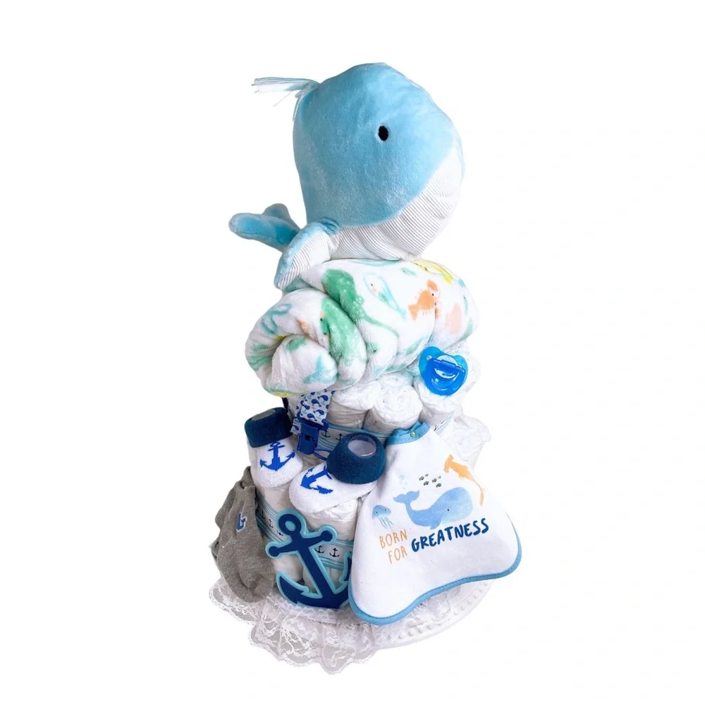 Whale Diaper Cake, Nautical Baby Shower
